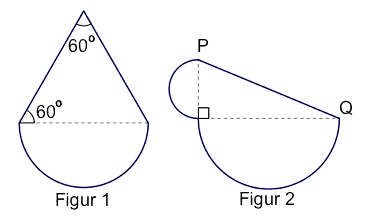 I figur 1 er to av vinklene i trekanten 60 grader. I figur 2 er halvsirklene festet til katetene til en rettvinklet trekant.